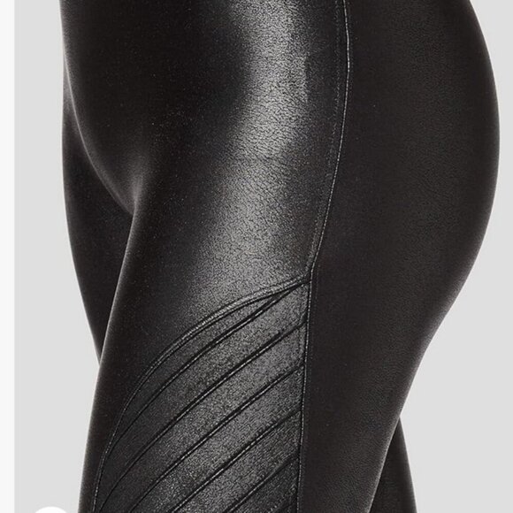 SPANX FAUX LEATHER MOTO LEGGINGS SZ SMALL SHAPING EMO GOTHIC CHIC LEGGINS - Picture 5 of 16